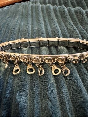 Silver Charm Link Bracelet with Dangling Hoop Charms - Women's Jewelry